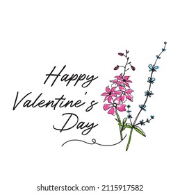 minimalistic floral theme valentines day card design on elegant white background.