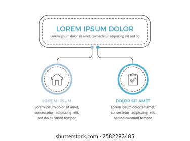 Minimalistic flow chart infographic template with 2 elements, vector eps10 illustration