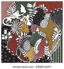 Minimalistic flower Abstract Design pattern with texture background bold outline shapes, vector format print file, ready for printing.