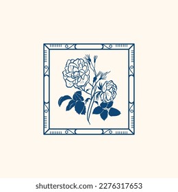 Minimalistic flower graphic sketch drawing, black icon, stamp, trendy tattoo design, floral botanic elements vector illustration.