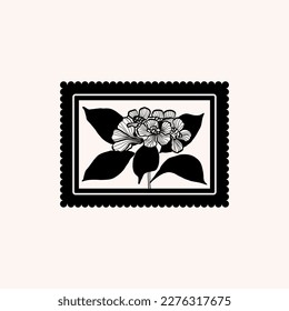 Minimalistic flower graphic sketch drawing, black icon, stamp, trendy tattoo design, floral botanic elements vector illustration.