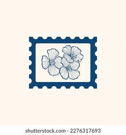 Minimalistic flower graphic sketch drawing, black icon, stamp, trendy tattoo design, floral botanic elements vector illustration.