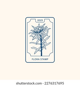 Minimalistic flower graphic sketch drawing, black icon, stamp, trendy tattoo design, floral botanic elements vector illustration.