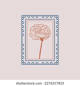 Minimalistic flower graphic sketch drawing, black icon, stamp, trendy tattoo design, floral botanic elements vector illustration.