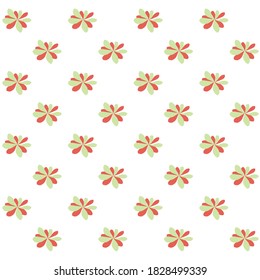 Minimalistic flowers in pastel colors seamless pattern. Small isolated flowers in green and red colors. Background texture for design, printing, textiles, fabrics, packaging, wrapping paper, wallpaper