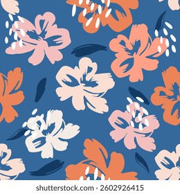 Minimalistic flowers pattern.Seamless pattern with florals for fabric, textiles, clothing, wrapping paper. Vector illustration