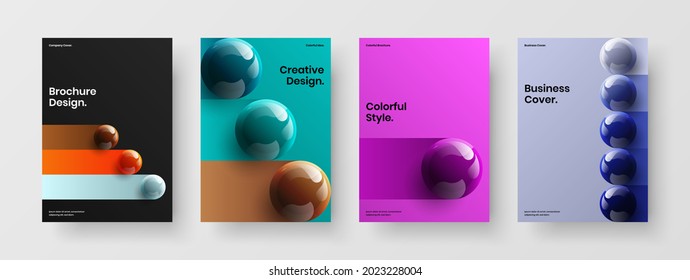 Paquete de concepto vectorial de diseño A4 de volante minimalista. Composición de la ilustración de la pancarta de esferas 3D original.
