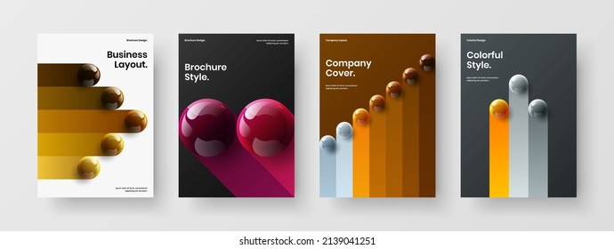 Minimalistic flyer vector design template set. Colorful realistic balls company identity layout collection.