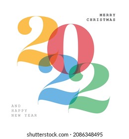 Minimalistic fresh modern Happy new year white card template layout with big color numbers 2022. Happy new year celebration banner status template