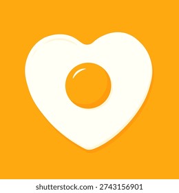 Minimalistic fried egg in heart shape with smooth shapes and glossy yolk highlight. Sunny side up egg. Modern food icon on bright yellow background. Simple breakfast concept in flat style. Vector