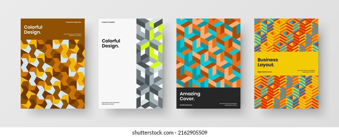 Minimalistic front page A4 design vector concept bundle. Fresh geometric tiles poster template collection.