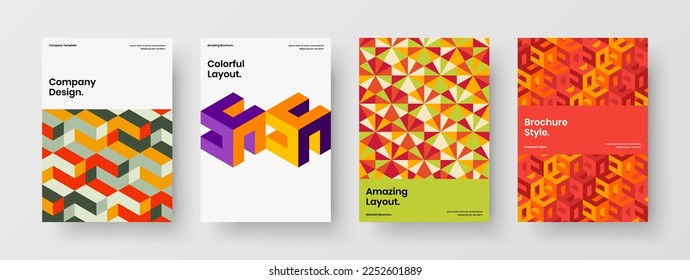 Paquete de plantilla de vector de diseño de página principal A4 minimalista. Recopilación de la distribución anual de informes sobre hexágonos aislados.