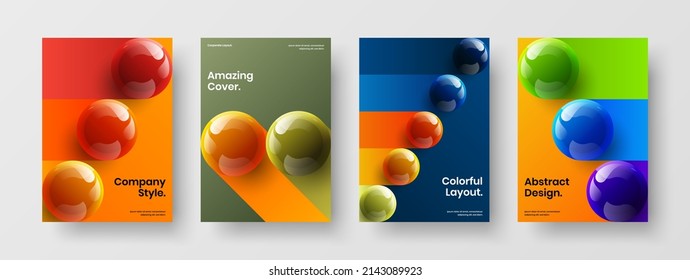 Composición mínima de la plantilla de diseño de vectores de portada. Juego de ilustraciones de hojas de bolas 3D aisladas.