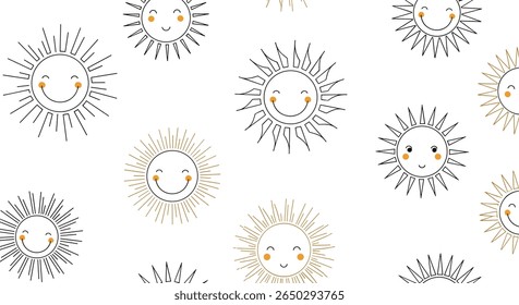 Minimalistic and Fun Pattern with Sunburst Design in Black White and Gold