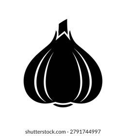 Minimalistic garlic bulb silhouette with bold black and white contrast