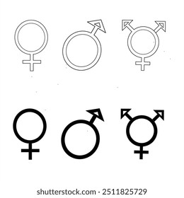 Símbolos Minimalistas de Identidade de Gênero: Masculino, Feminino, Transgênero