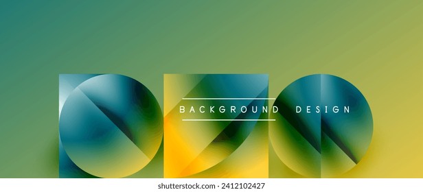 Fondo geométrico minimalista que exhibe círculos metálicos y cuadrados, encarnando una elegancia subestimada. Las superficies reflectantes y las formas precisas crean una combinación armoniosa de simplicidad y sofisticación