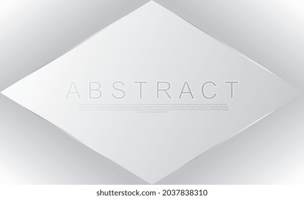 Minimalistic geometric background. Template with gray diamond, silver frames and inscription. Design element for social networks and websites. 3D modern vector illustration with gradient backdroup