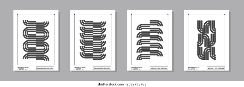 Minimalistic Geometric Black White Poster Design. Minimal Bauhaus Abstract Posters Set. Abstract Background Design. Business Presentation. Banner. Poster. Report. Flyer. Magazine.