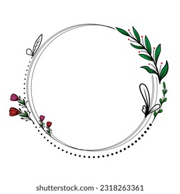 Minimalistic geometric floral empty frames. Calligraphic round or square shapes with branches and flowers. Elegant herbs or blossoms. Vector botanical outline borders