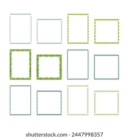 Minimalistic geometric floral empty frames collection. Square shapes with leaves.