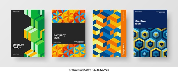 Minimalistic geometric hexagons banner concept bundle. Modern cover design vector illustration set.