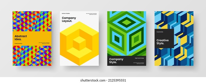 Conjunto de folletos de hexágonos geométricos minimalistas. Conjunto de diseño de vectores A4 de identidad corporativa de moda.