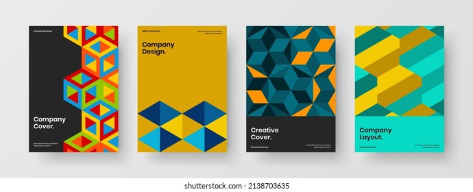 Diseño de postal de hexágonos geométricos minimalistas. Composición de ilustración de diseño de vectores de portada corporativa brillante.