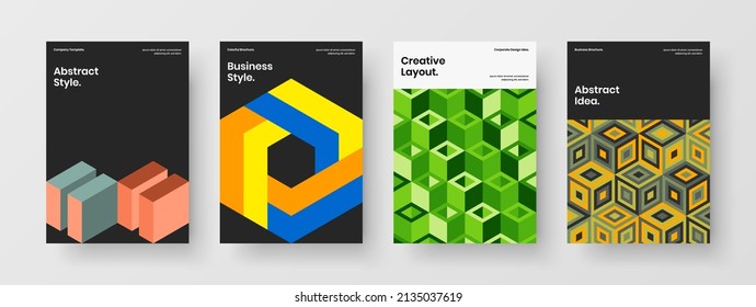 Minimalistische geometrische Hexagons Postkarten-Vorlagensammlung. Frische Broschüre A4 Design Vektorgrafik-Layout-Paket.
