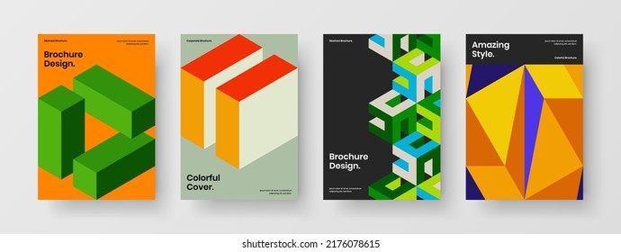 Minimalistic geometric hexagons presentation concept set. Original cover A4 design vector template collection.