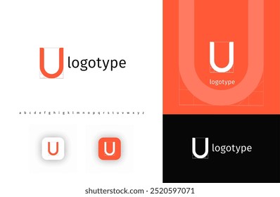 Minimalistic geometric letter U monogram for blueprint project, architectural building, futuristic technology, innovative science. Modern logo concept. Vector illustration