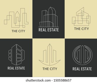 minimalistic geometric logo. for a creative real estate agency. Stylish logo design out of line. set real estate logo