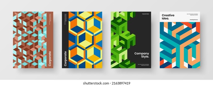 Minimalistic geometric pattern booklet layout collection. Abstract leaflet vector design illustration composition.