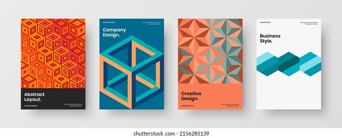 Minimalistic geometric pattern brochure template composition. Abstract magazine cover A4 design vector illustration bundle.