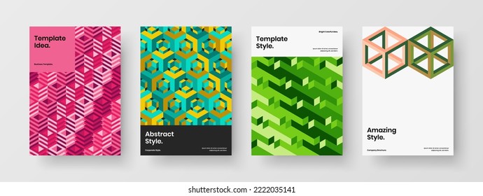 Minimalistic geometric pattern brochure template collection. Unique catalog cover A4 design vector layout bundle.