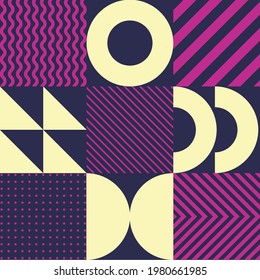 Minimalistic geometric seamless pattern in Scandinavian style. Abstract vector background with simple shapes and textures.