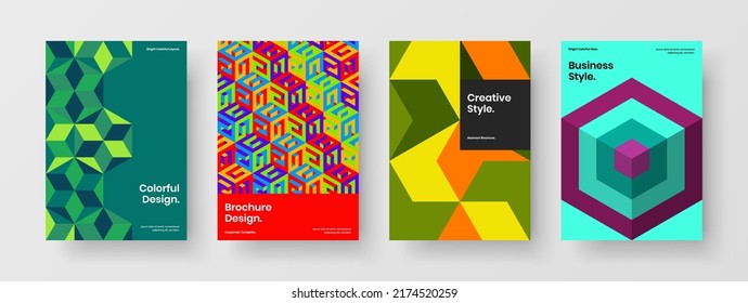 Minimalistic geometric shapes company brochure layout bundle. Isolated corporate identity design vector template set.