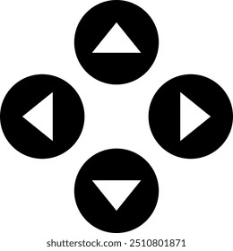 Minimalistic geometric shapes design with triangle and circle elements, directional pad with up, down, left, right