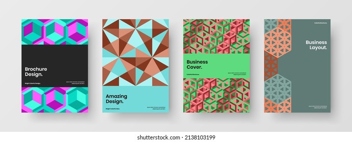 Minimalistic geometric shapes pamphlet concept collection. Creative booklet A4 vector design layout set.