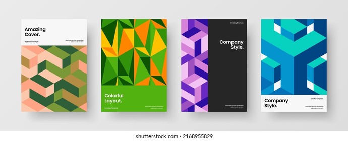 Minimalistic geometric shapes postcard template collection. Unique magazine cover A4 design vector concept set.