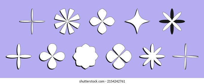 Minimalistic geometric shapes set. Stars and flower simple icons. Inspired design elements. Isolated vector illustration.