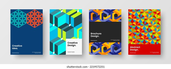 Minimalistic geometric tiles corporate brochure template composition. Isolated book cover vector design illustration collection.