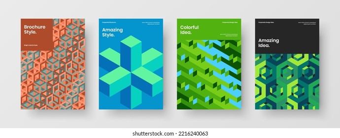 Conjunto de conceptos de folletos de azulejos geométricos minimalistas. Resumen de la colección de diseño de vectores de folleto.