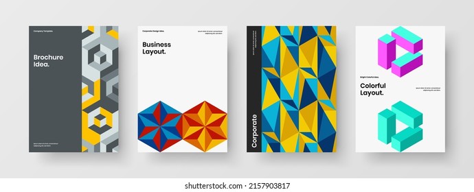Minimalistic geometric tiles presentation illustration collection. Simple corporate cover A4 vector design layout composition.
