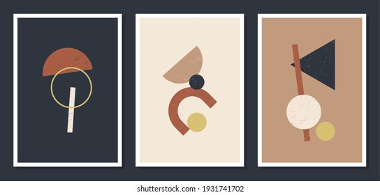 Afiches de pared de vectores geométricos minimalistas. Juego de afiches contemporáneos geométricos mínimos de los años 20 plantilla vectorial boho formas primitivas elementos ideales para la decoración de paredes estilo hipster moderno