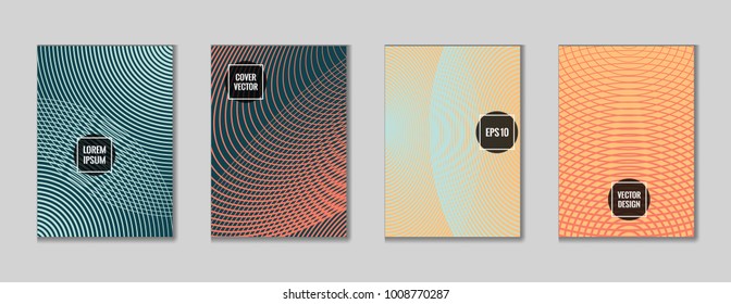 Minimalistic geometrical lines notebook cover vector. Minimalistic notepad cover theme set. Colorful title page background for college notebook, dairy or notepad.