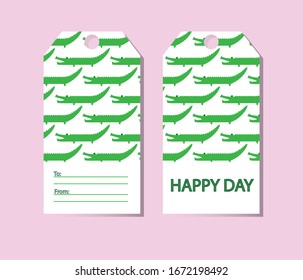 Minimalistic Gift tags with crocodile. holiday packaging