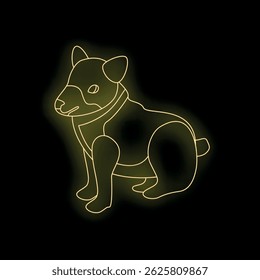 Minimalistic glowing line art of a dog sitting and waiting, perfect for projects related to pets, animals, and companionship