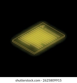 Minimalistic glowing yellow neon outline of a test paper with a good grade on it