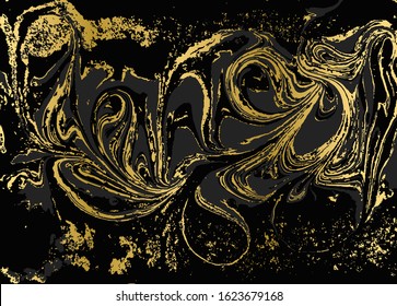 Minimalistic gold and black marble pattern. Agate ripple background.
